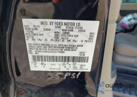 2010 Ford Escape Hybrid Limited from USA, damaged, VIN 1FMCU4K33AKC75959